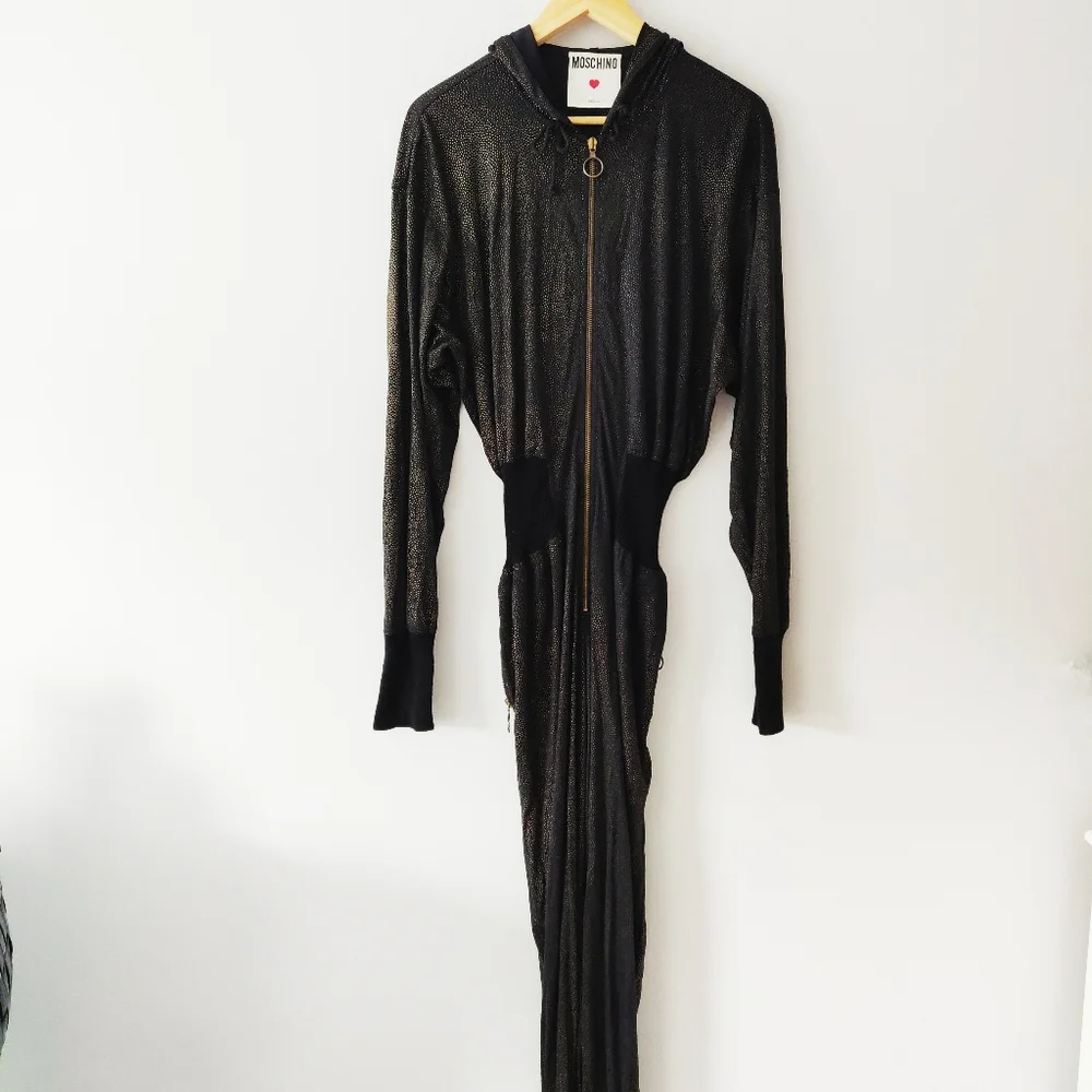 MOSCHINO Black & Gold Zipper Hoodie Jumpsuit - Picture 12 of 13